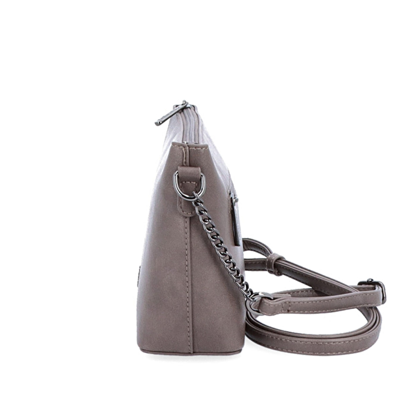 Spoločenská crossbody kabelka s retiazkou Le Sands materiál syntetická koža zapínanie na zips farba taupe veľkosť malá 7708 T Z boku