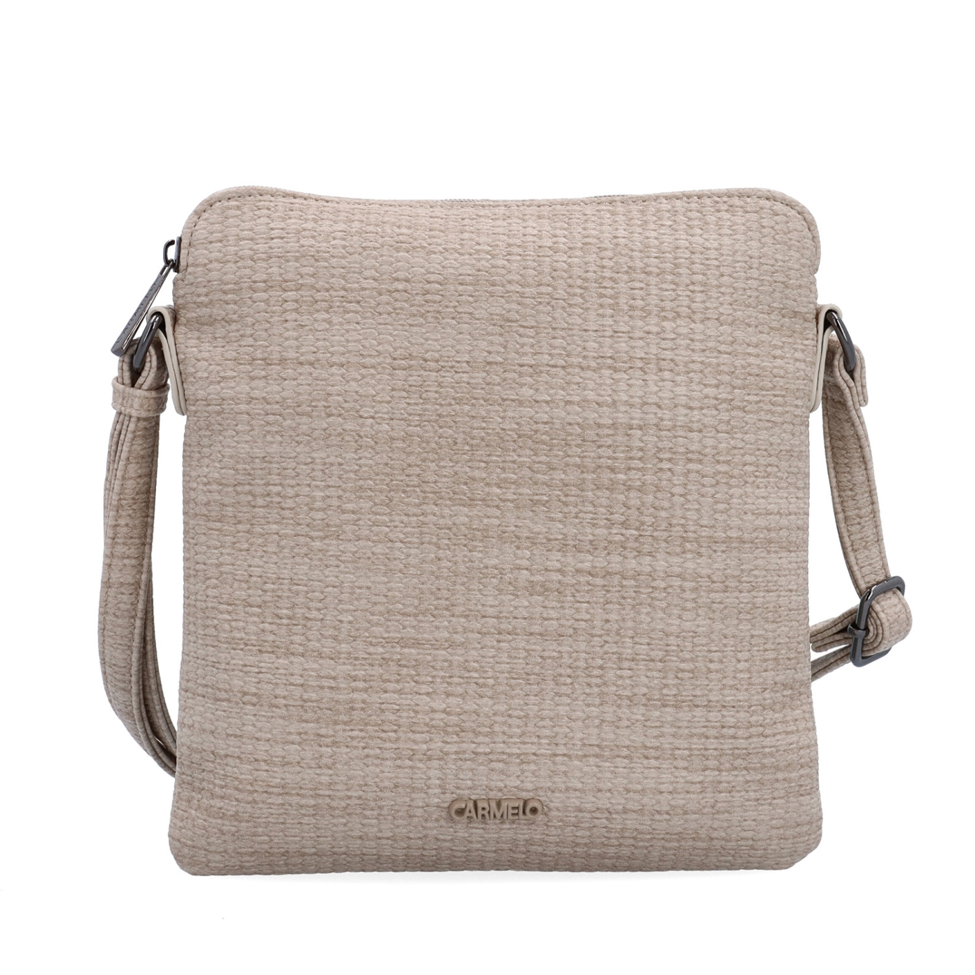 Minimalistická crossbody kabelka s jemným vzorom Carmelo materiál syntetická koža zapínanie na zips farba béžová veľkosť malá 4397 BE Spredu