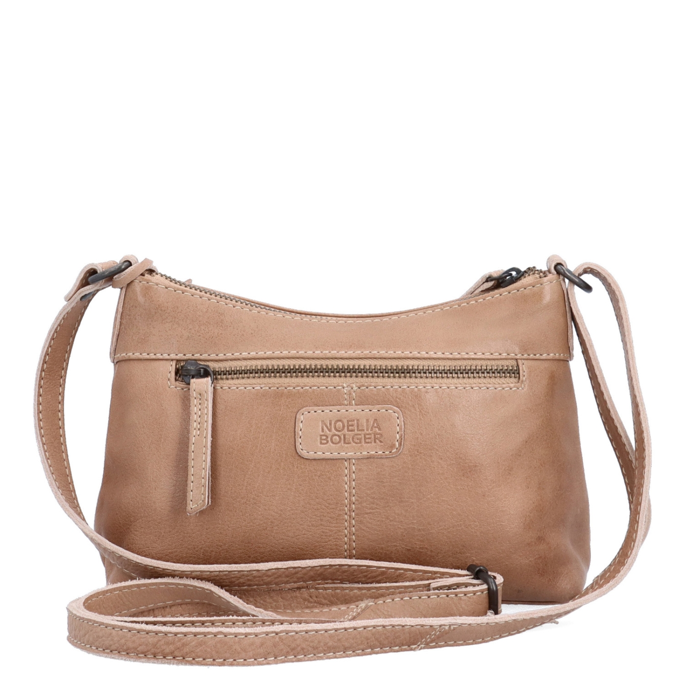 Praktická kožená crossbody na každý deň Noelia Bolger materiál kože zapínanie na zips farba béžová veľkosť malá NB 2406 BE Zozadu