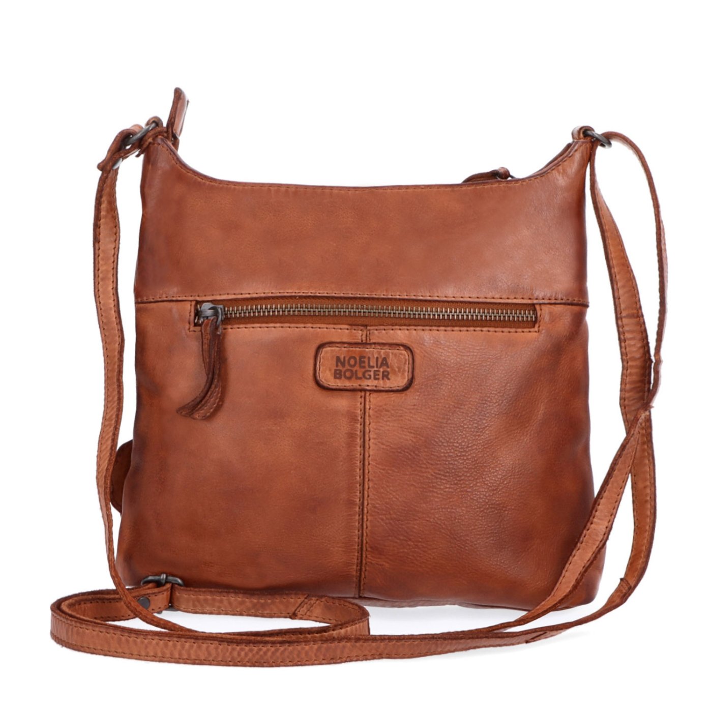 Kožená crossbody kabelka na každý deň Noelia Bolger materiál kože zapínanie na zips farba koňaková veľkosť malá NB 2404 KO Zozadu