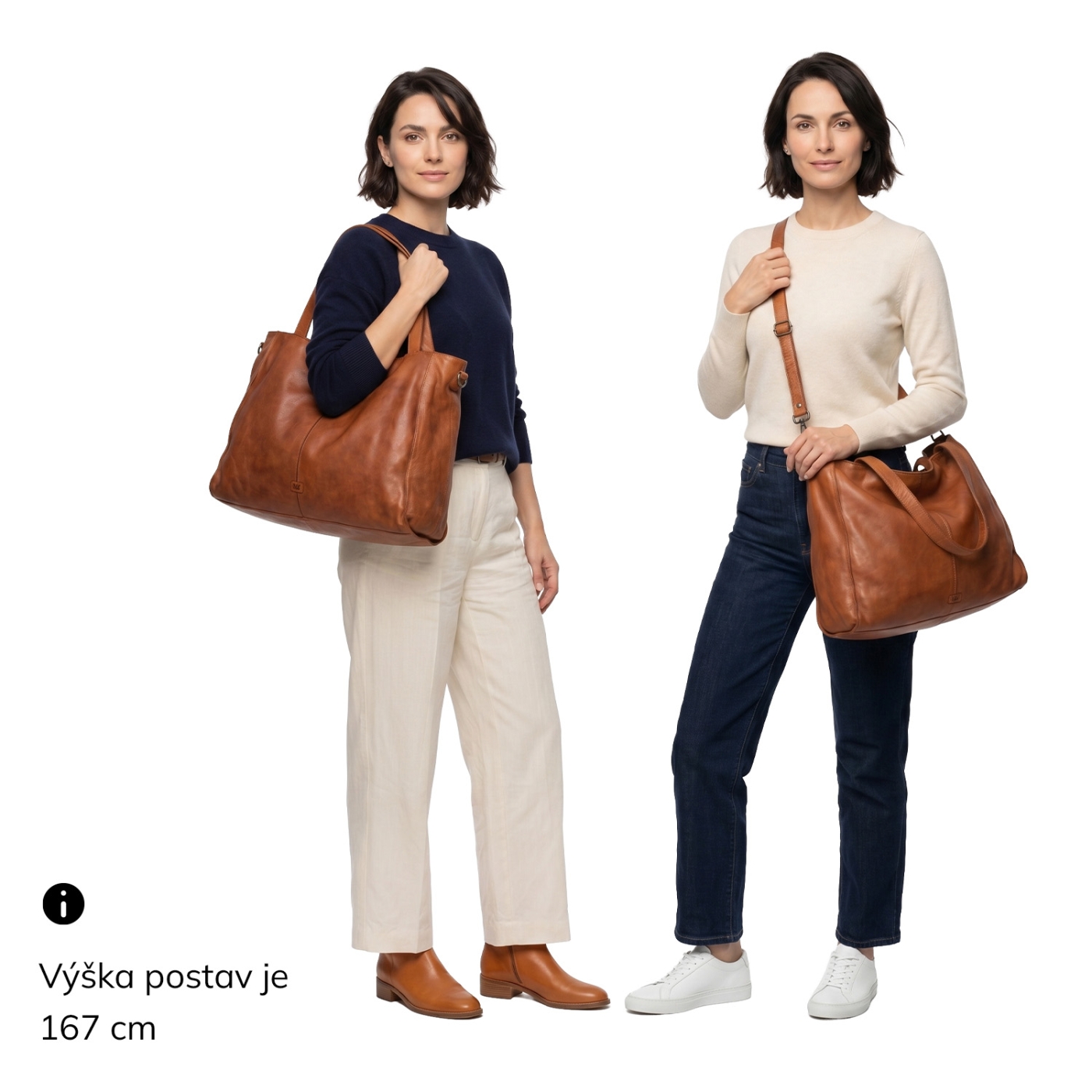 Priestranná kožená kabelka cez rameno Noelia Bolger materiál kože zapínanie na zips farba koňaková veľkosť veľká NB 2422 KO Na postave