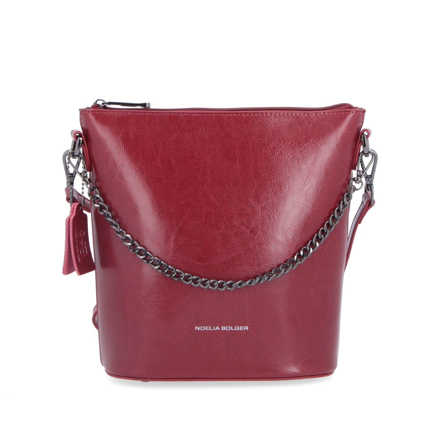Elegantná kožená crossbody s retiazkou Noelia Bolger materiál kože zapínanie na zips farba červená veľkosť malá NB 0048 TCV Spredu