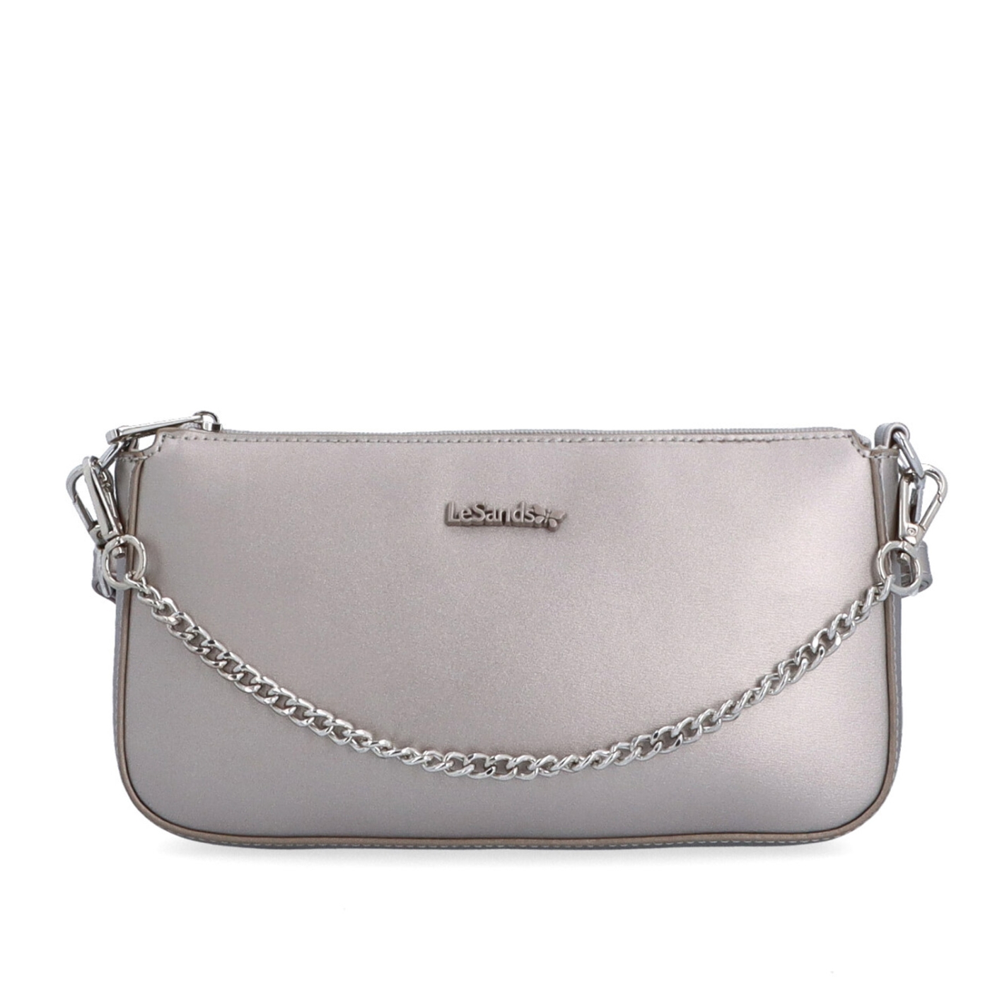 Malá crossbody kabelka s ozdobnou retiazkou Le Sands materiál syntetická koža zapínanie na zips farba metalíza veľkosť malá 7714 STR Spredu