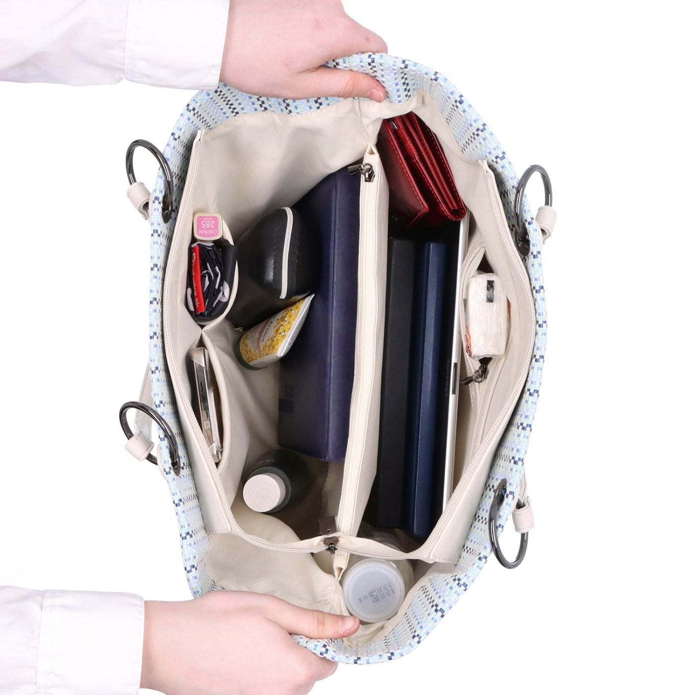 Priestranná shopper kabelka s textúrovaným povrchom Le Sands materiál syntetická koža zapínanie na zips farba béžová veľkosť veľká 4614 BE Vnútro