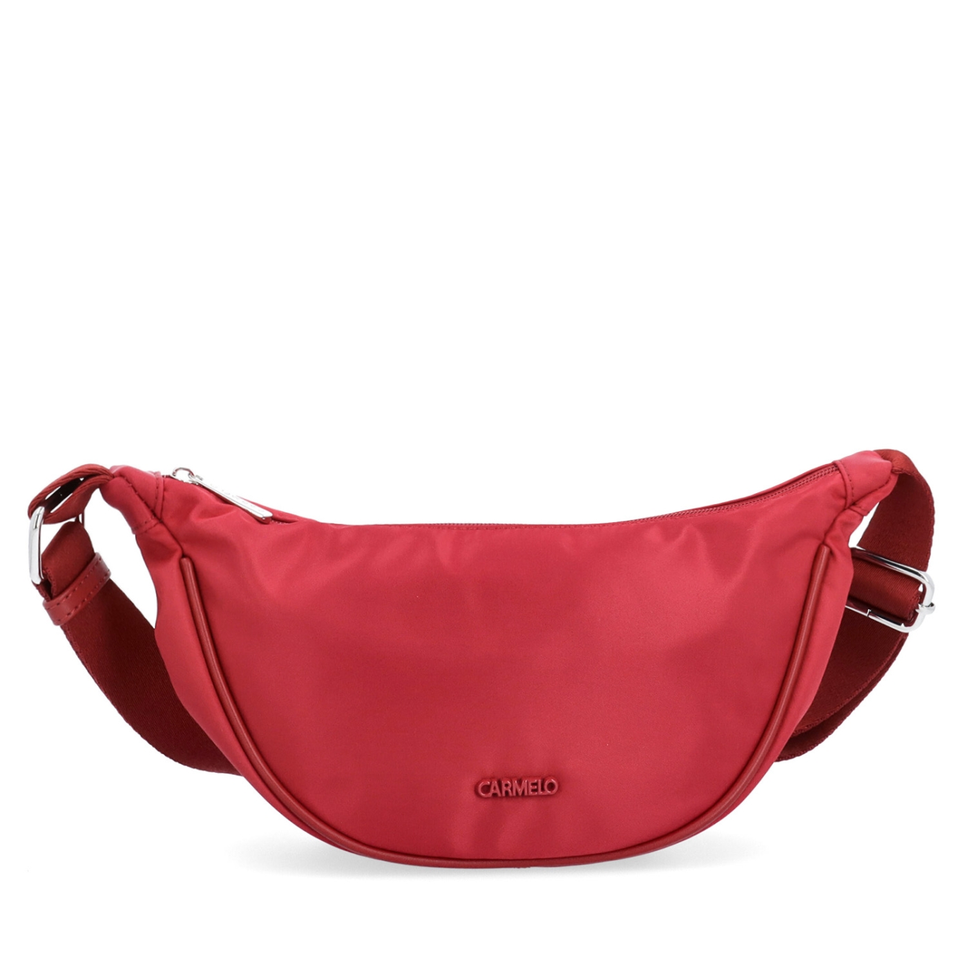 Malá nylonová kabelka typu moonbag Carmelo materiál nylon zapínanie na zips farba červená veľkosť malá 6609 CV Spredu