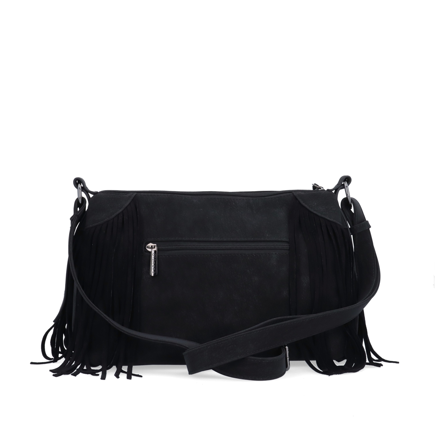 Štýlová crossbody kabelka so strapcami Carmelo materiál syntetická koža zapínanie na zips farba čierna veľkosť stredná 4674 C Zozadu