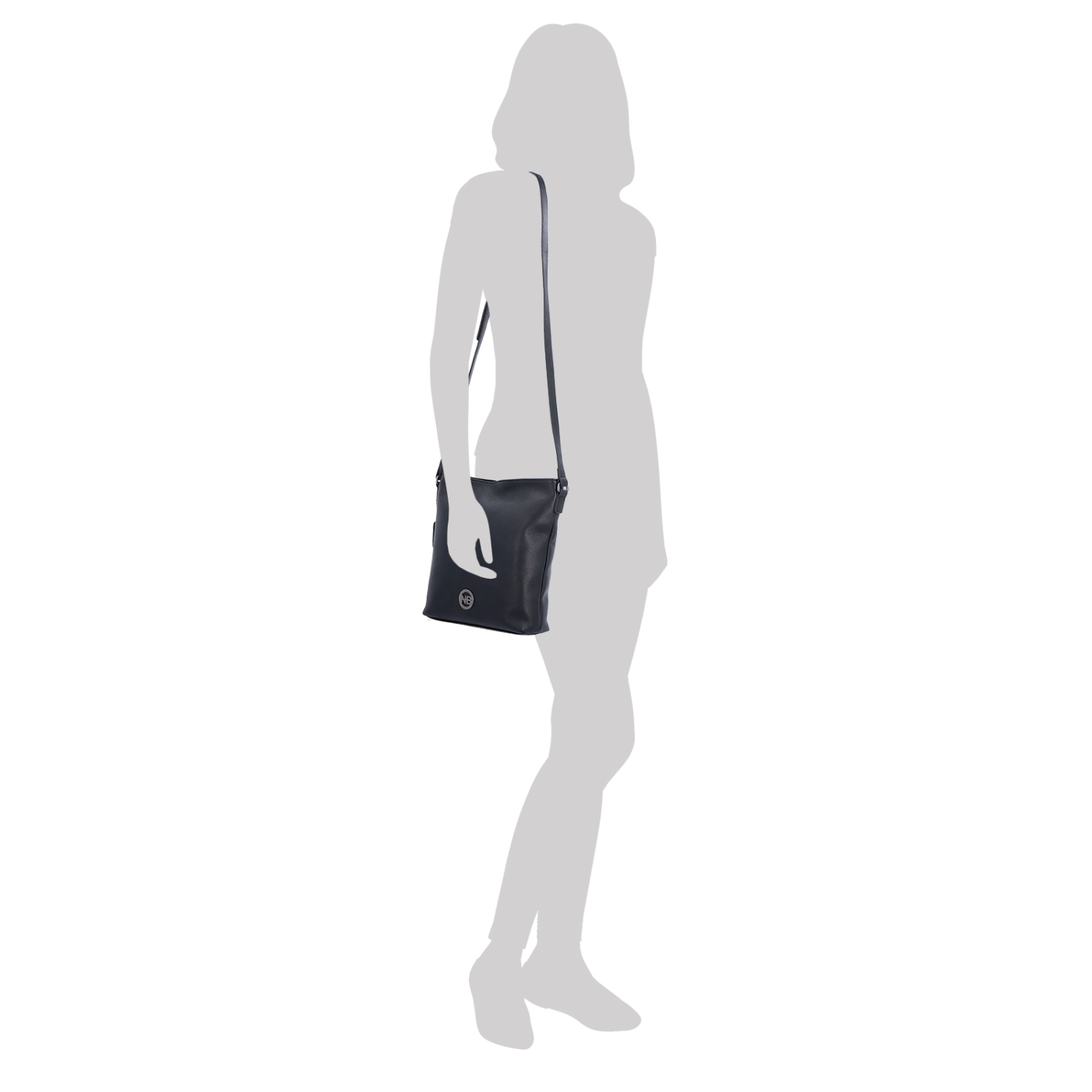 Malá kožená crossbody kabelka s čistým dizajnom Noelia Bolger materiál kože zapínanie na zips farba čierna veľkosť malá NB 3008 C Na postave
