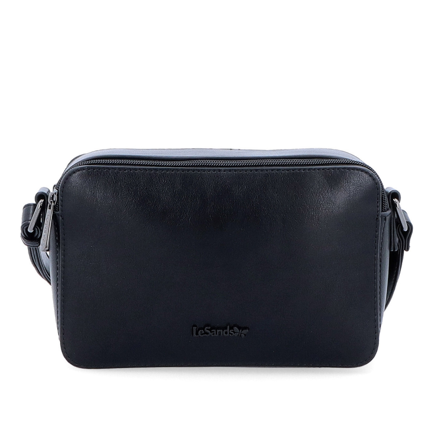 Praktická crossbody kabelka s dvoma vreckami Le Sands materiál syntetická koža zapínanie na zips farba čierna veľkosť malá 7717 C Spredu