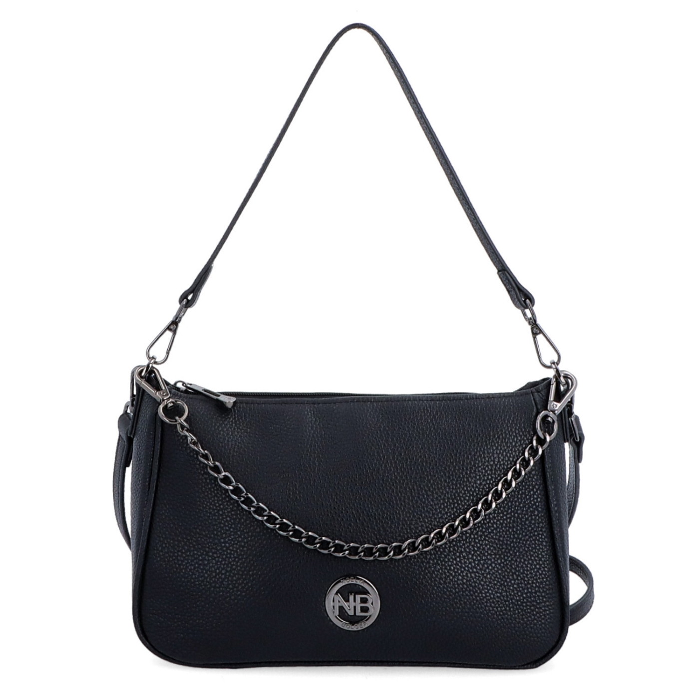Kožená crossbody kabelka so striebornou retiazkou Noelia Bolger materiál kože zapínanie na zips farba čierna veľkosť malá NB 3015 C Spredu