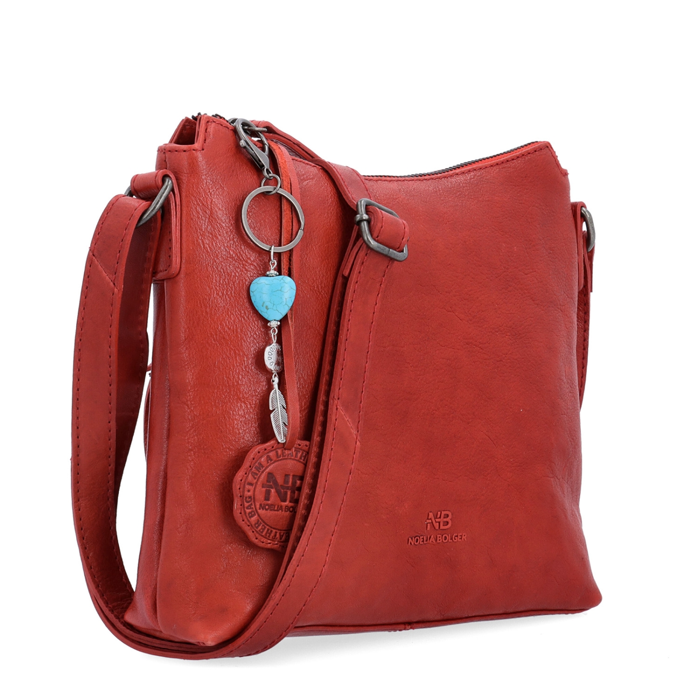 Kožená crossbody kabelka s príveskom Noelia Bolger materiál kože zapínanie na zips farba červená veľkosť malá NB 3100 CV