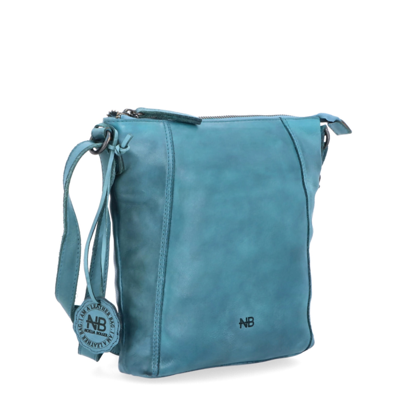 Malá kožená crossbody s prešívaním Noelia Bolger materiál kože zapínanie na zips farba tyrkysová veľkosť malá NB 2086 TYR
