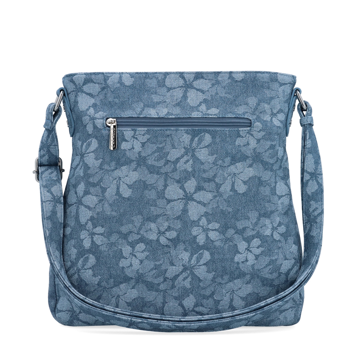 Crossbody kabelka s jemným kvetinovým vzorom Carmelo materiál syntetická koža zapínanie na zips farba modrá veľkosť stredná 4601 M Zozadu