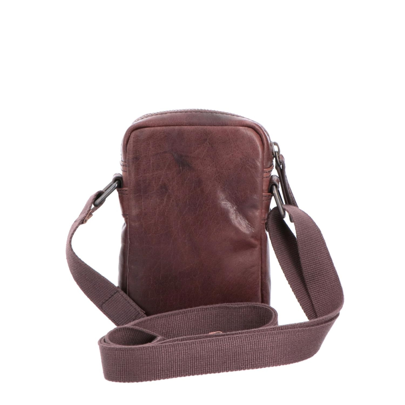 Malá kožená crossbody Poyem materiál kože zapínanie na zips farba hnedá veľkosť malá 2220 Poyem H Zozadu