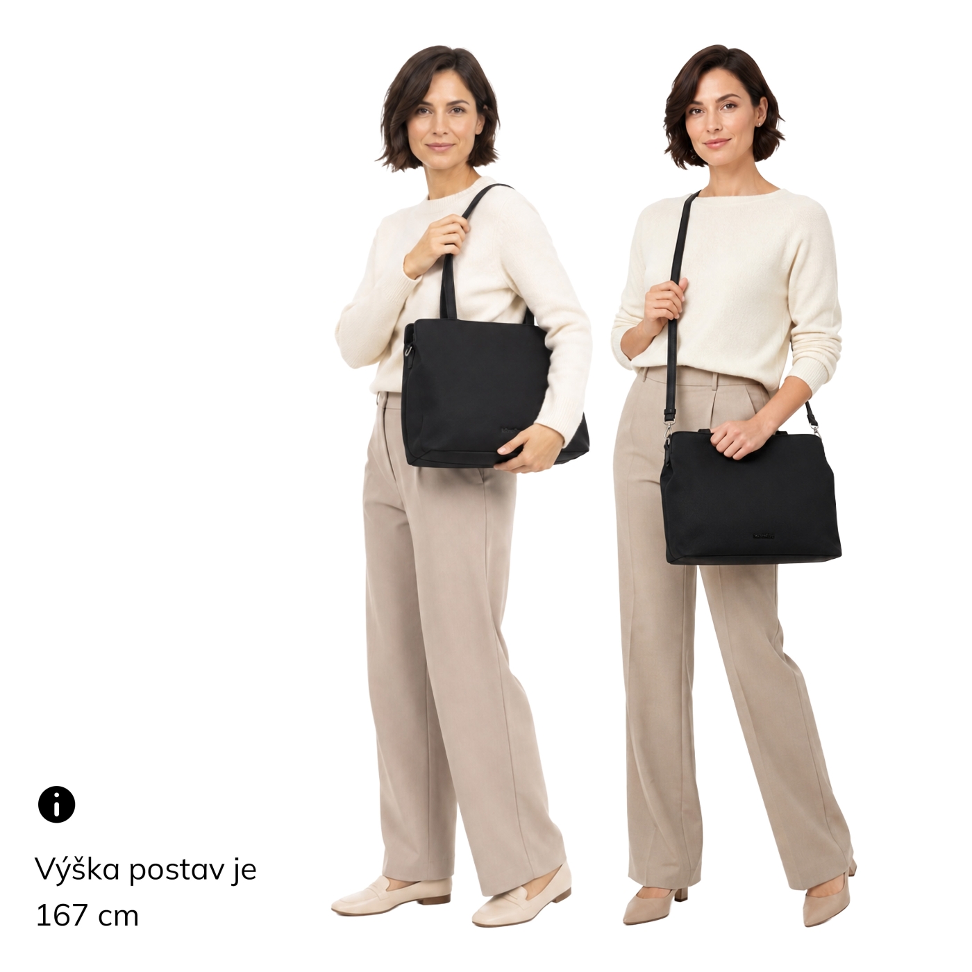 Elegantná kabelka s odnímateľným crossbody popruhom Le Sands materiál syntetická koža zapínanie na zips farba čierna veľkosť stredná 4649 C Na postave