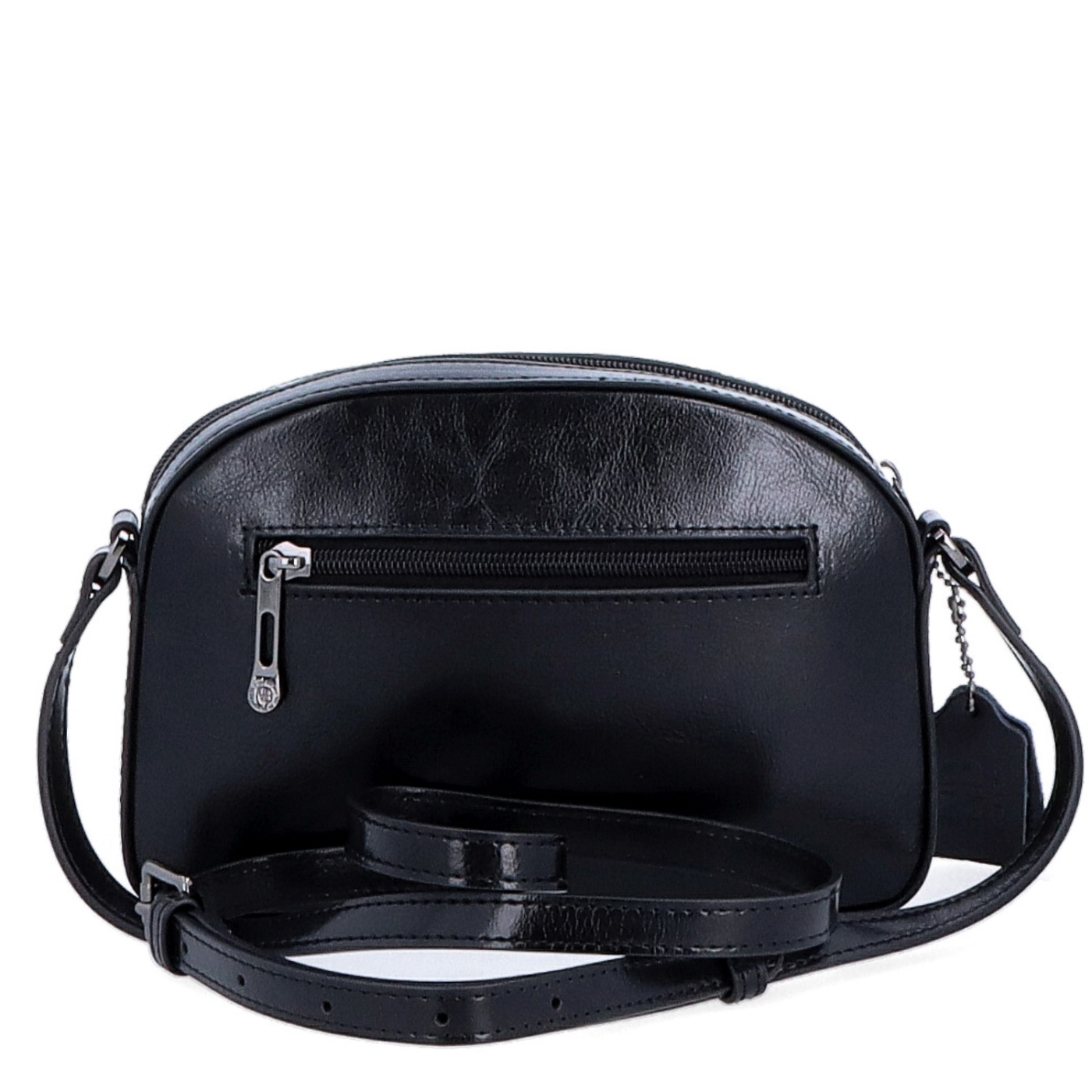 Malá minimalistická kožená crossbody kabelka Noelia Bolger materiál kože zapínanie na zips farba čierna veľkosť malá NB 0106 C Zozadu