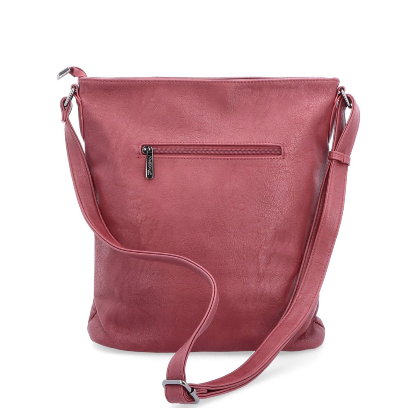 Crossbody kabelka s predným a zadným vreckom Tangerin materiál syntetická koža zapínanie na zips farba vínová veľkosť stredná 8036 BO Zozadu