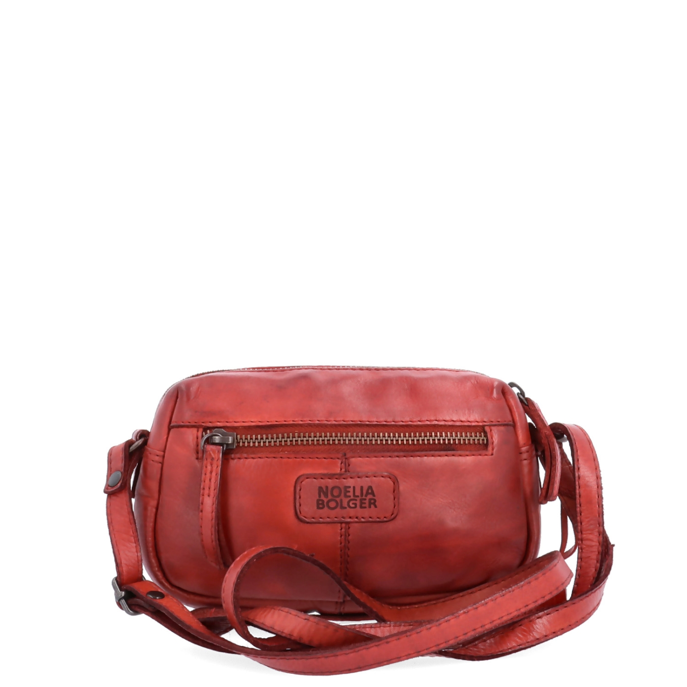 Minimalistická kožená crossbody kabelka Noelia Bolger materiál kože zapínanie na zips farba červená veľkosť malá NB 2417 CV Zozadu