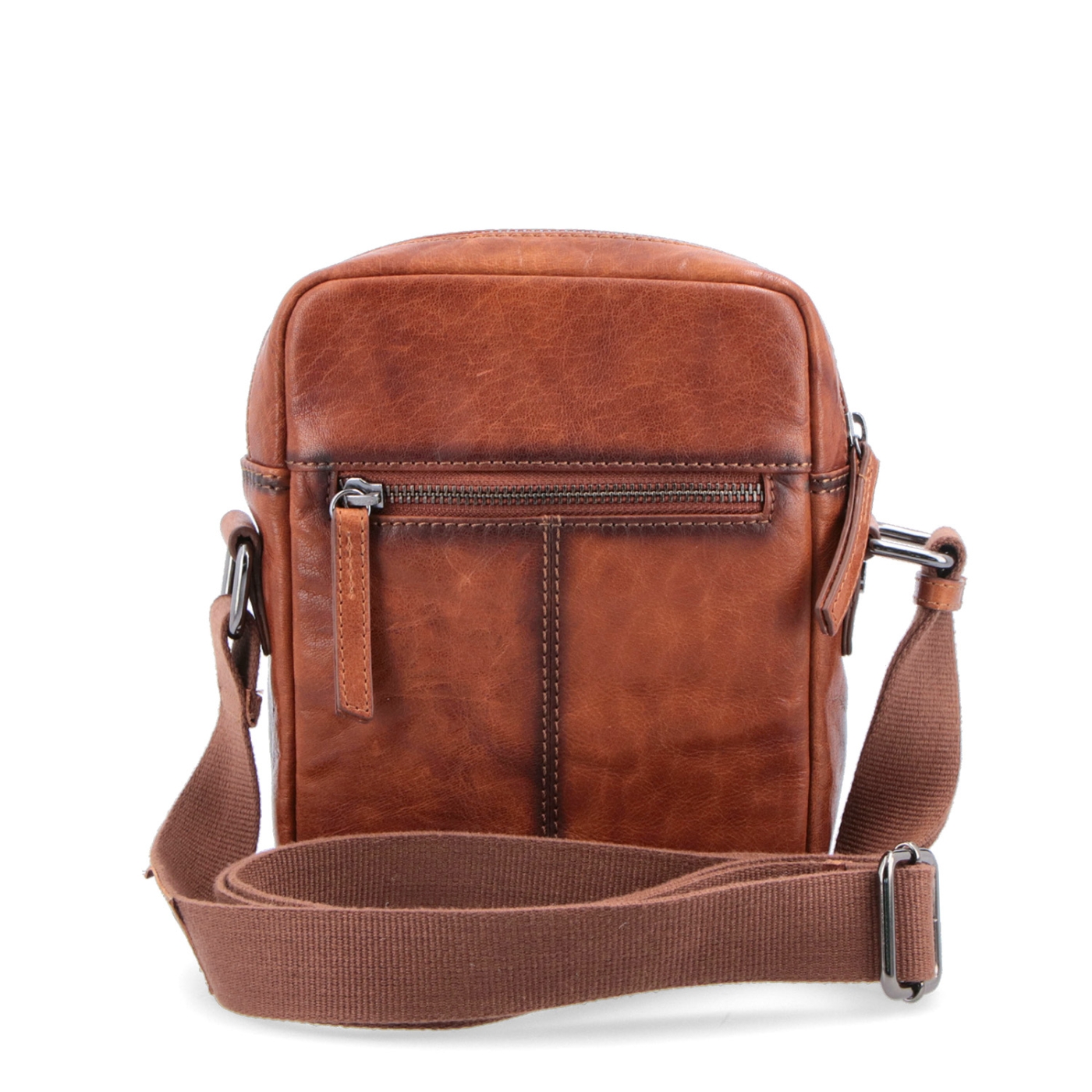 Malá kožená crossbody Poyem materiál kože zapínanie na zips farba koňaková veľkosť malá 2213 Poyem KO Zozadu