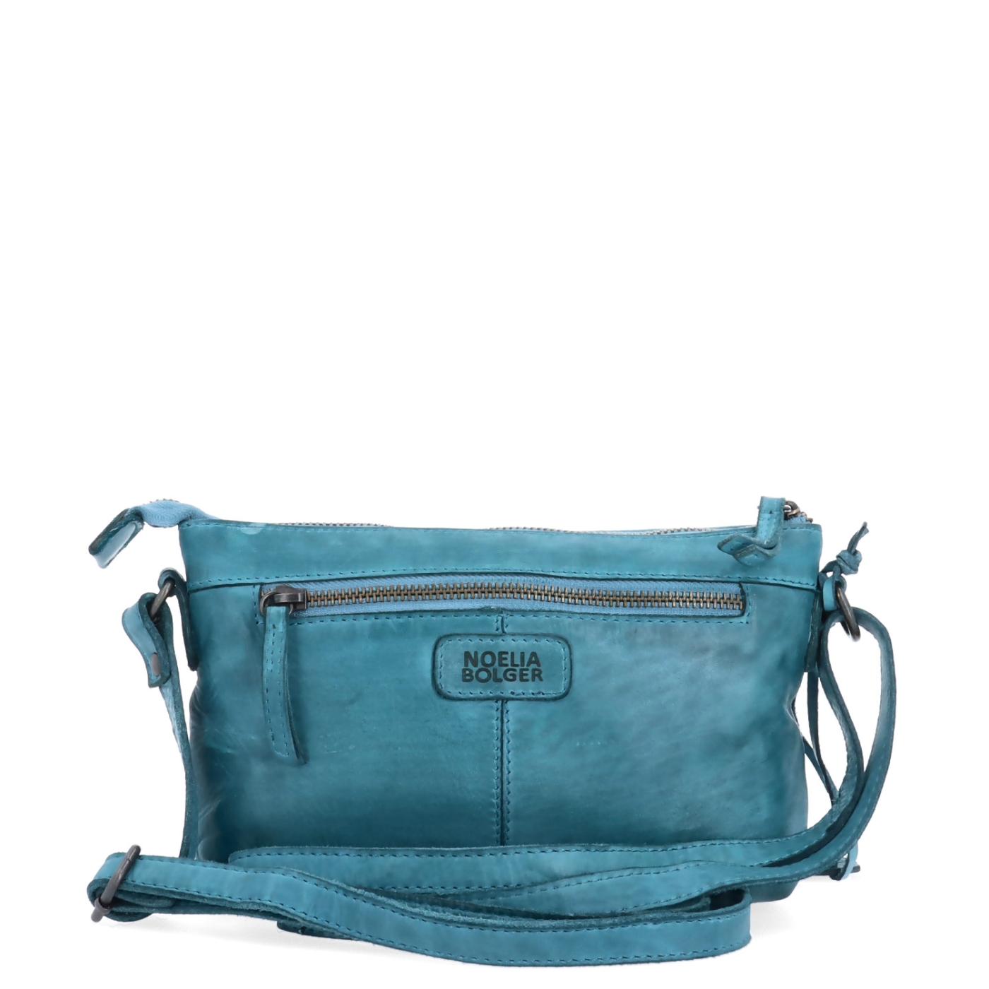Kožená crossbody s čistými líniami Noelia Bolger materiál kože zapínanie na zips farba tyrkysová veľkosť malá NB 2414 TYR Zozadu