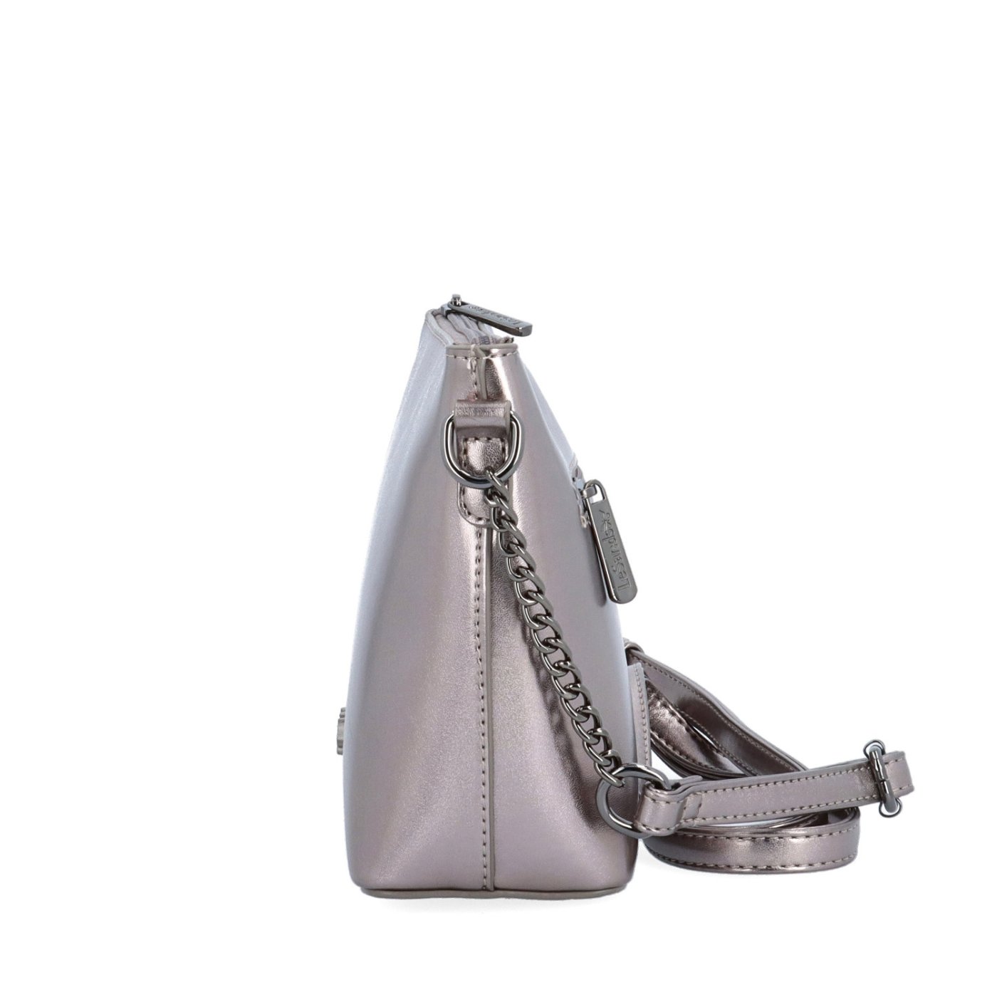 Elegantná crossbody kabelka s s reťazou Le Sands materiál syntetická koža zapínanie na zips farba metalíza veľkosť malá 4379 TI Z boku