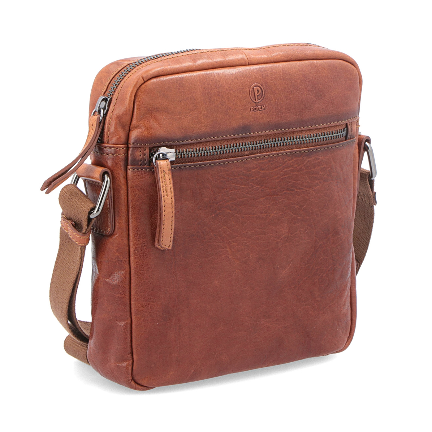 Kožená crossbody taška Poyem materiál kože farba koňaková veľkosť malá 2206 Poyem KO