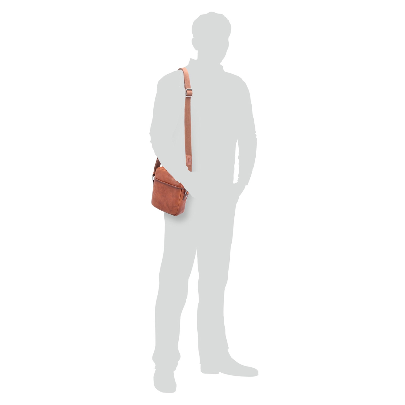 Malá kožená crossbody Poyem materiál kože zapínanie na zips farba koňaková veľkosť malá 2213 Poyem KO Na postave