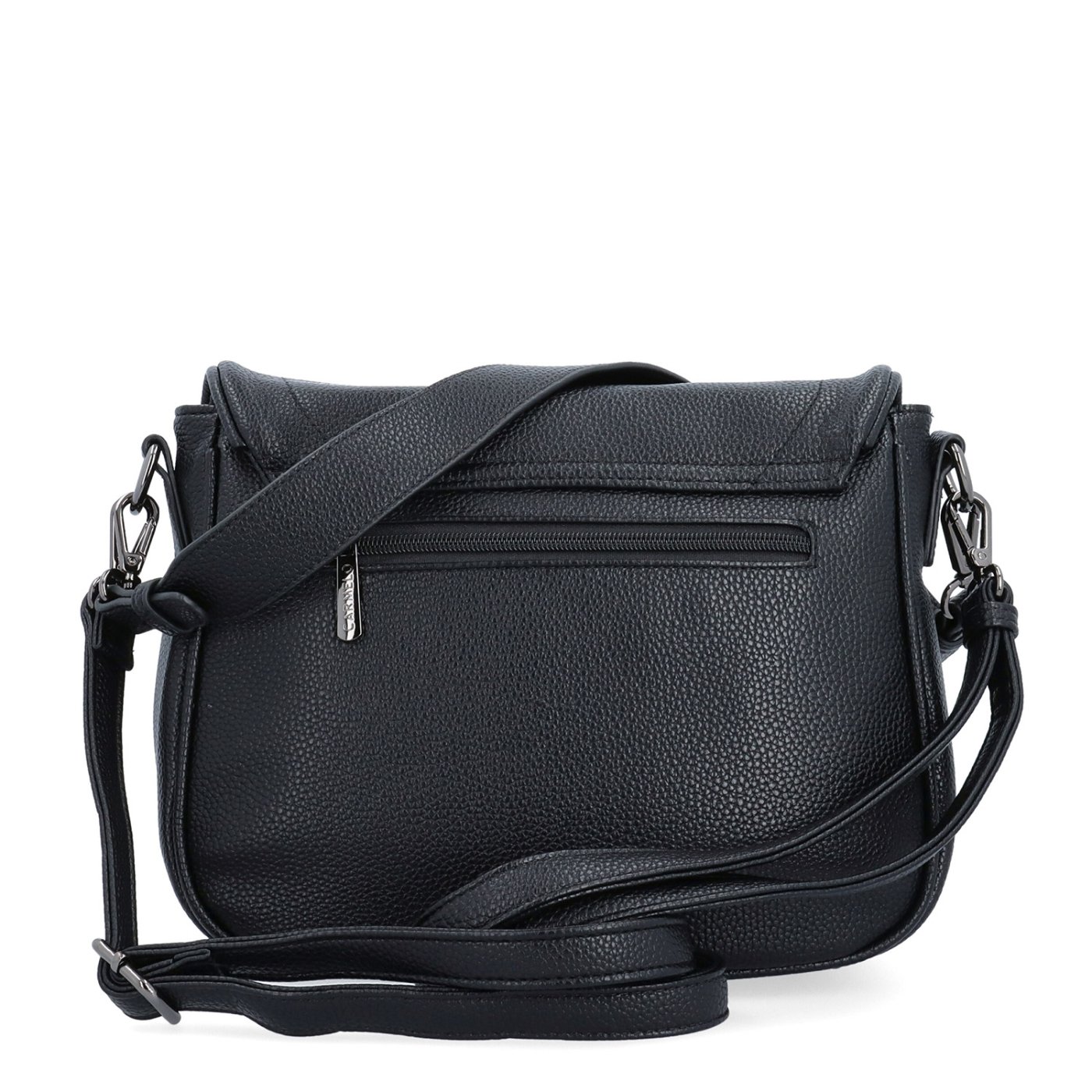 Dámska crossbody kabelka s jemnou štruktúrou Carmelo materiál syntetická koža zapínanie s chlopňou farba čierna veľkosť stredná 4361 C Zozadu