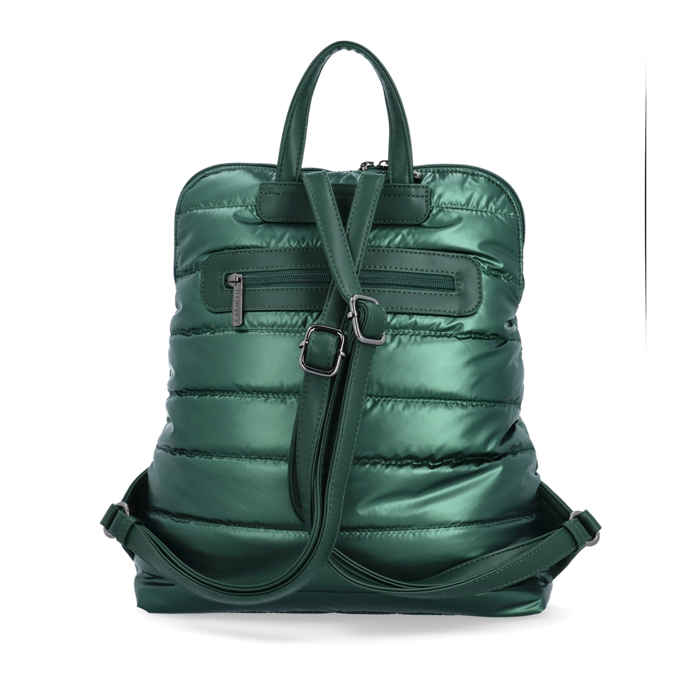 Prešívaný batoh z nadýchaného nylonu Carmelo materiál nylon zapínanie na zips farba zelená veľkosť stredná 4384 ZE Zozadu