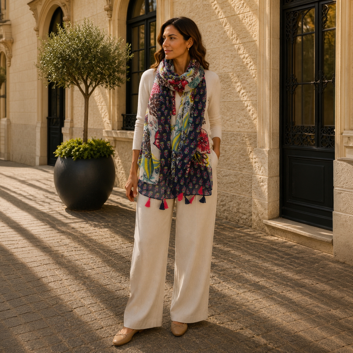 Ľahká šatka s originálnym vzorom Noelia Bolger materiál Viskóza a bavlna farba multicolor KL506 - 25