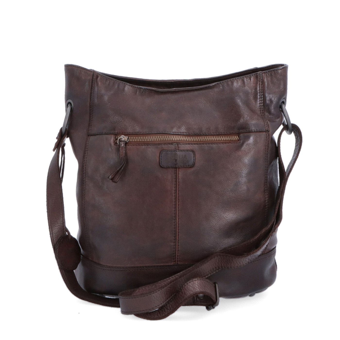 Kožená crossbody kabelka s dizajnovým prešívaním Noelia Bolger materiál kože zapínanie na zips farba hnedá veľkosť stredná NB 2089 H Zozadu