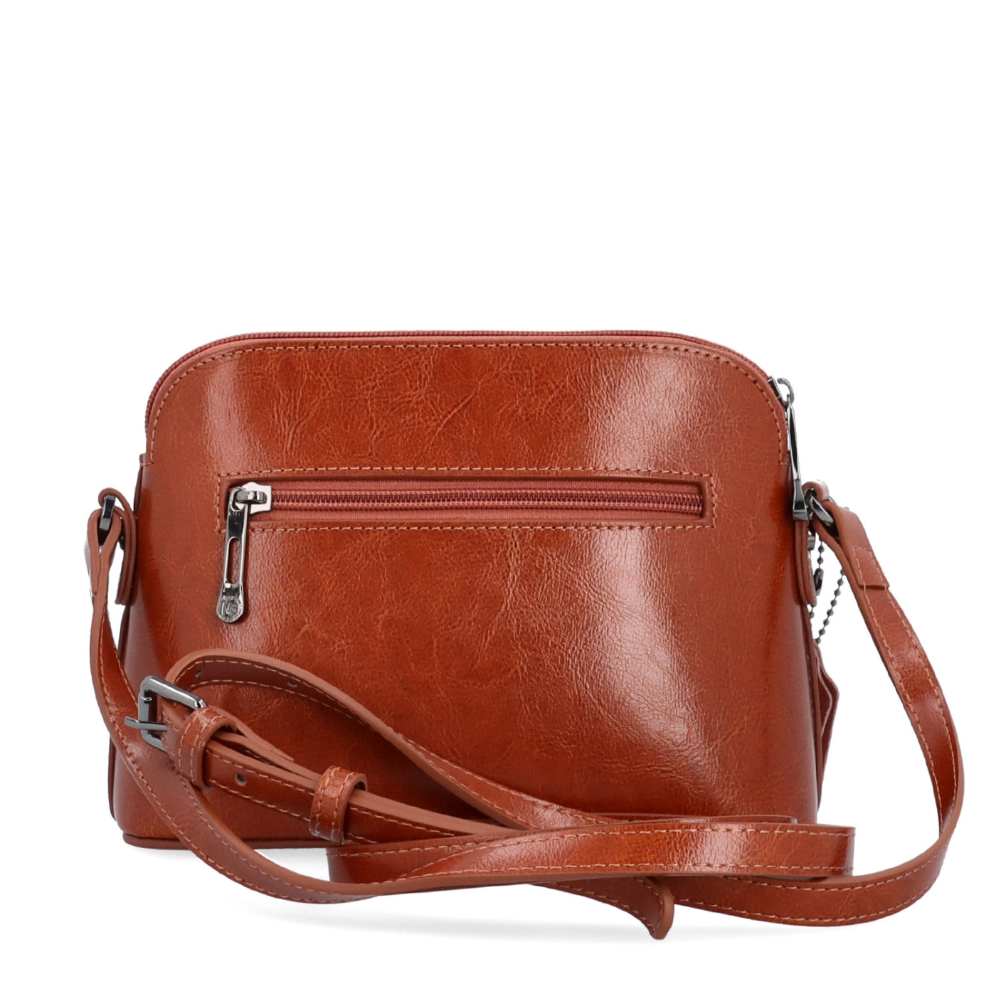 Luxusná malá kožená crossbody kabelka Noelia Bolger materiál kože zapínanie na zips farba koňaková veľkosť malá NB 0080 KO Zozadu