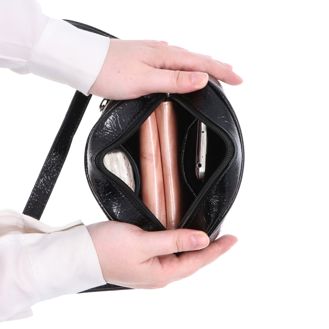 Malá crossbody kabelka so štruktúrovaným povrchom Le Sands materiál syntetická koža zapínanie na zips farba čierna veľkosť malá 4372 C Vnútro