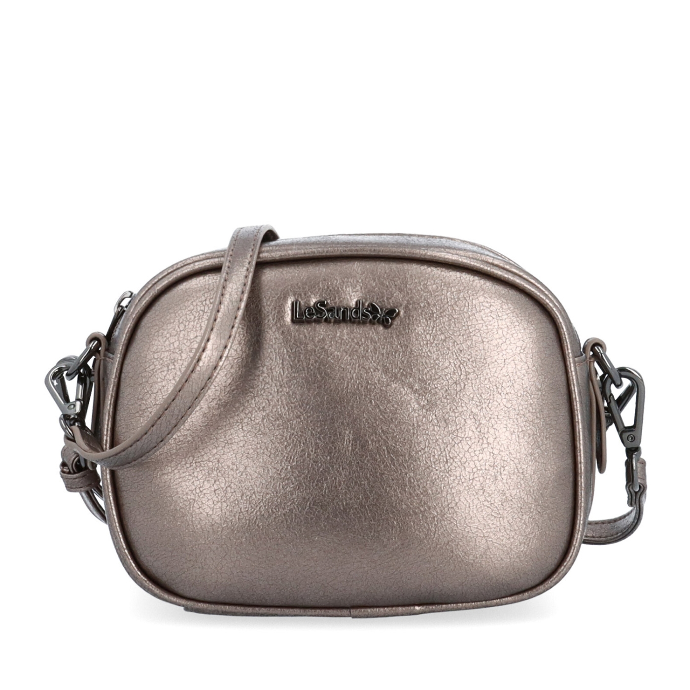 Malá crossbody kabelka s odopínateľným popruhom Le Sands materiál syntetická koža zapínanie na zips farba metalíza veľkosť malá 4370 BR Spredu