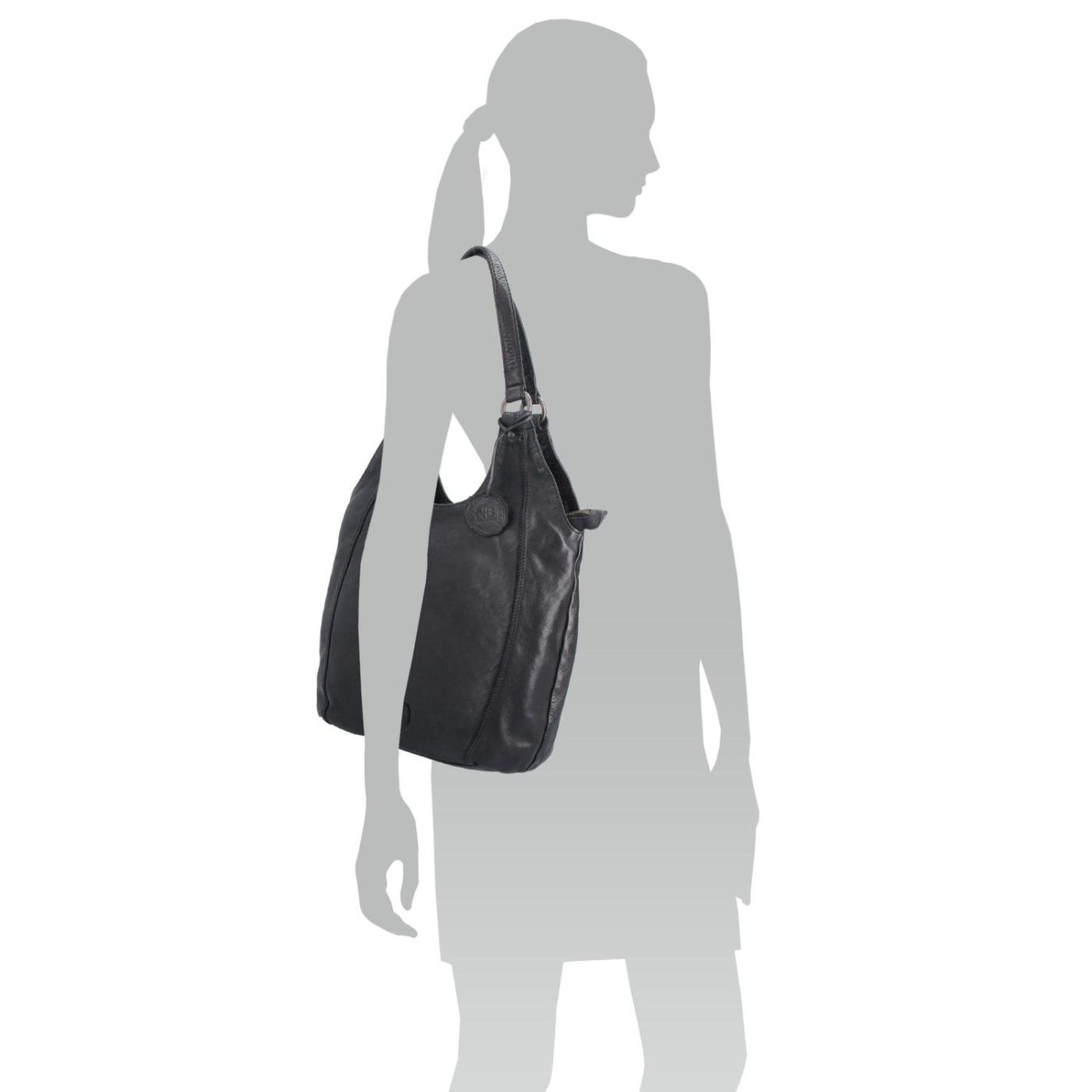 Elegantná kožená shopper kabelka s prešívaním Noelia Bolger materiál kože zapínanie na zips farba čierna veľkosť stredná NB 2044 C Na postave