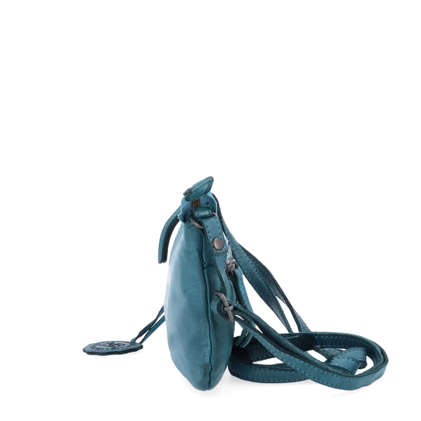 Malá elegantná kožená crossbody kabelka Noelia Bolger materiál kože zapínanie na zips farba tyrkysová veľkosť malá NB 2420 TYR Z boku