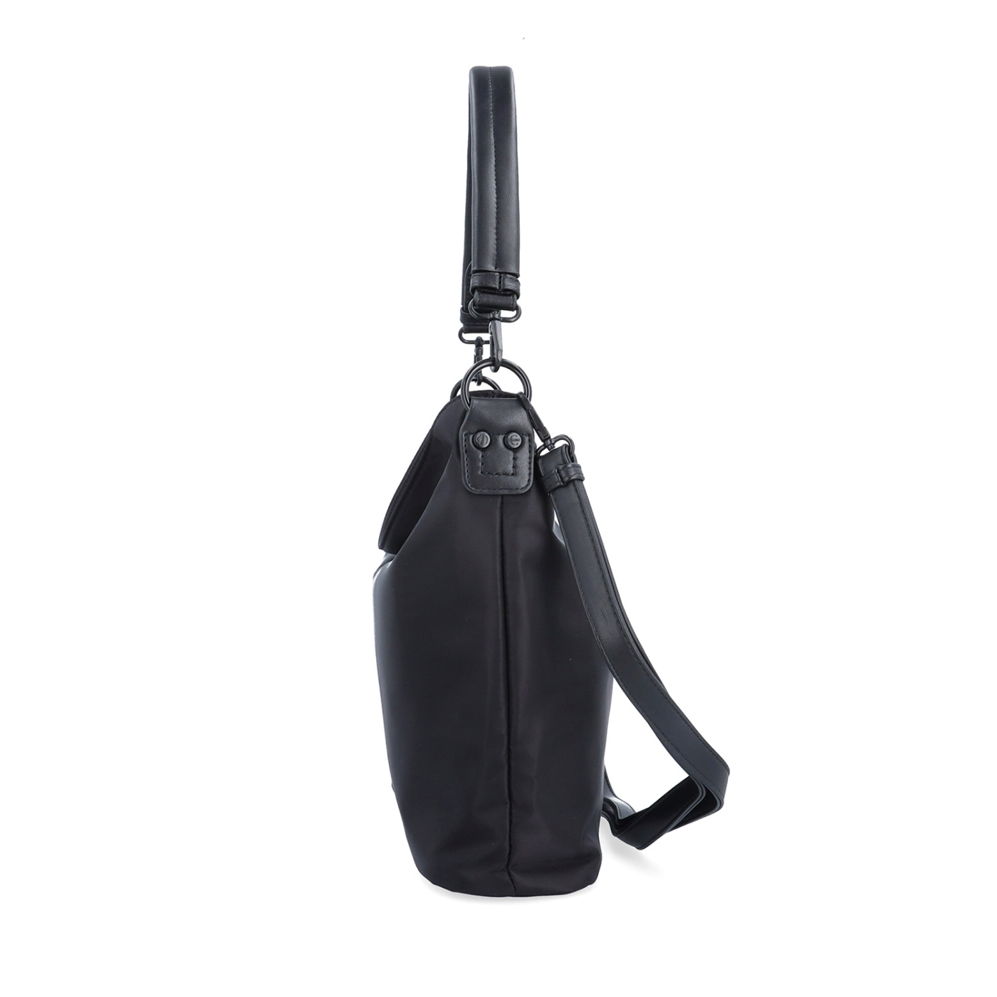 Elegantná dámska kabelka s dvoma popruhmi Carmelo materiál nylon zapínanie na zips farba čierna veľkosť stredná 6603 C Z boku