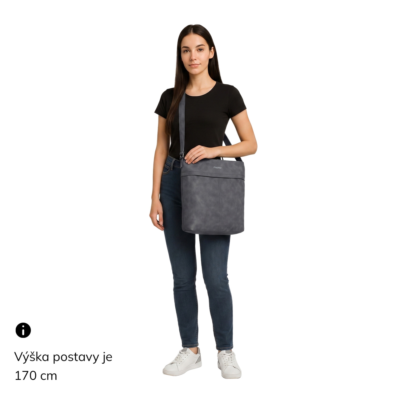 Praktická crossbody taška zo syntetického materiálu Tangerin materiál syntetická koža zapínanie na zips farba sivá veľkosť veľká 1108 ANT Na postave