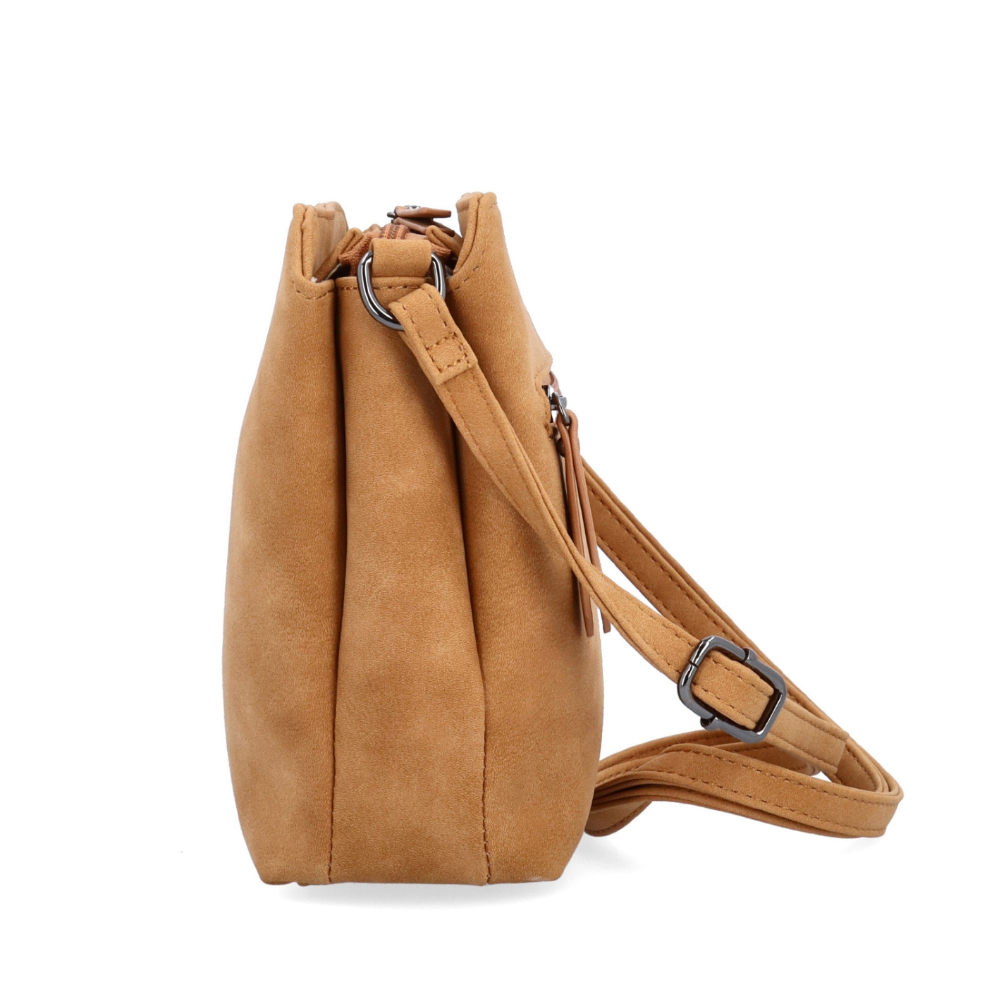 Praktická crossbody kabelka so štruktúrovaným vnútrom Tangerin materiál syntetická koža zapínanie na zips farba koňaková veľkosť malá 1117 CAM Z boku