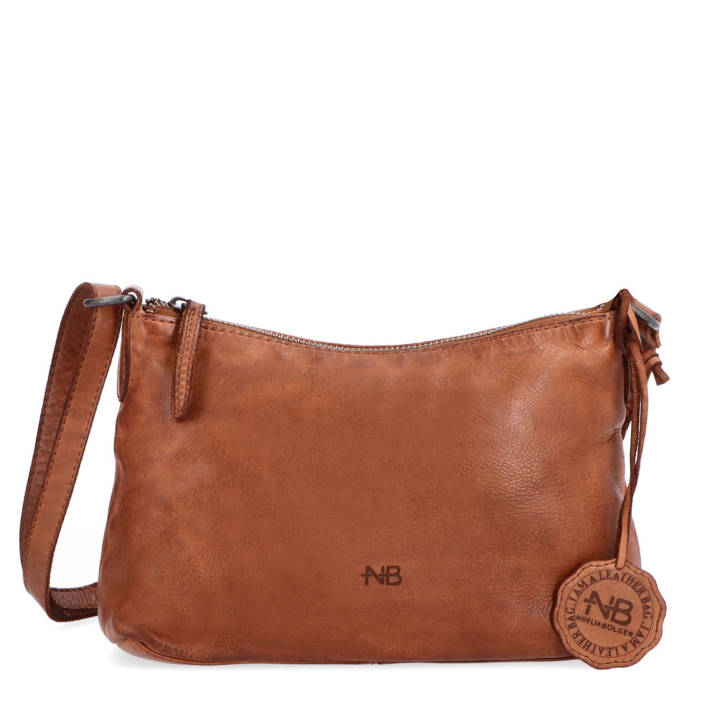 Praktická kožená crossbody na každý deň Noelia Bolger materiál kože zapínanie na zips farba koňaková veľkosť malá NB 2406 KO Spredu