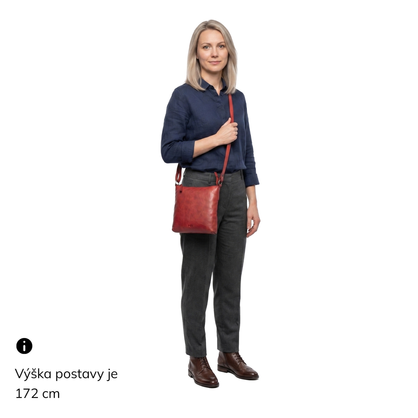 Elegantná kožená crossbody kabelka Noelia Bolger materiál kože zapínanie na zips farba červená veľkosť malá NB 2415 CV Na postave