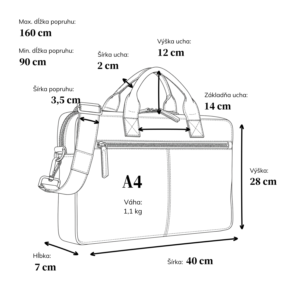 Kožená pánska aktovka na notebook Poyem materiál kože zapínanie na zips farba koňaková veľkosť veľká 2223 Poyem KO Rozmery