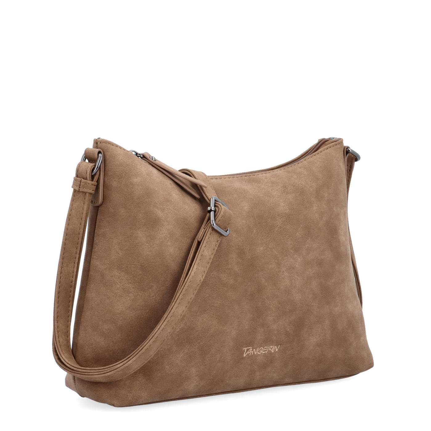 Dámska elegantná crossbody kabelka Tangerin materiál syntetická koža zapínanie na zips farba taupe veľkosť malá 1110 T