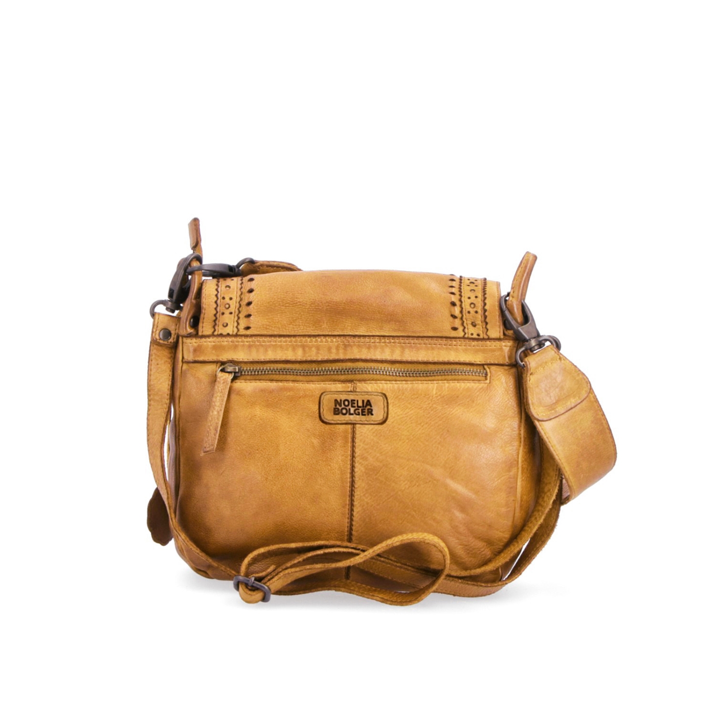 Kožená crossbody kabelka so zdobenou chlopňou Noelia Bolger materiál kože zapínanie s chlopňou farba žltá veľkosť stredná NB 2030 ZLU Zozadu
