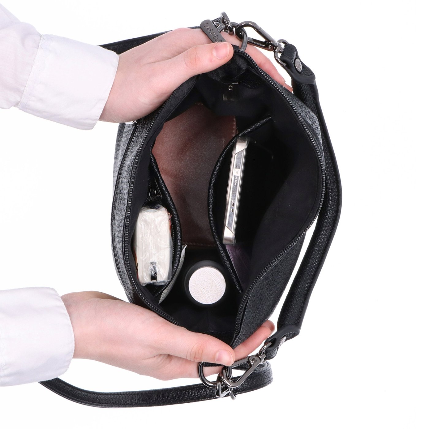 Elegantná kabelka s odnímateľnými popruhmi Carmelo materiál syntetická koža zapínanie na zips farba béžová veľkosť malá 4603 K Vnútro