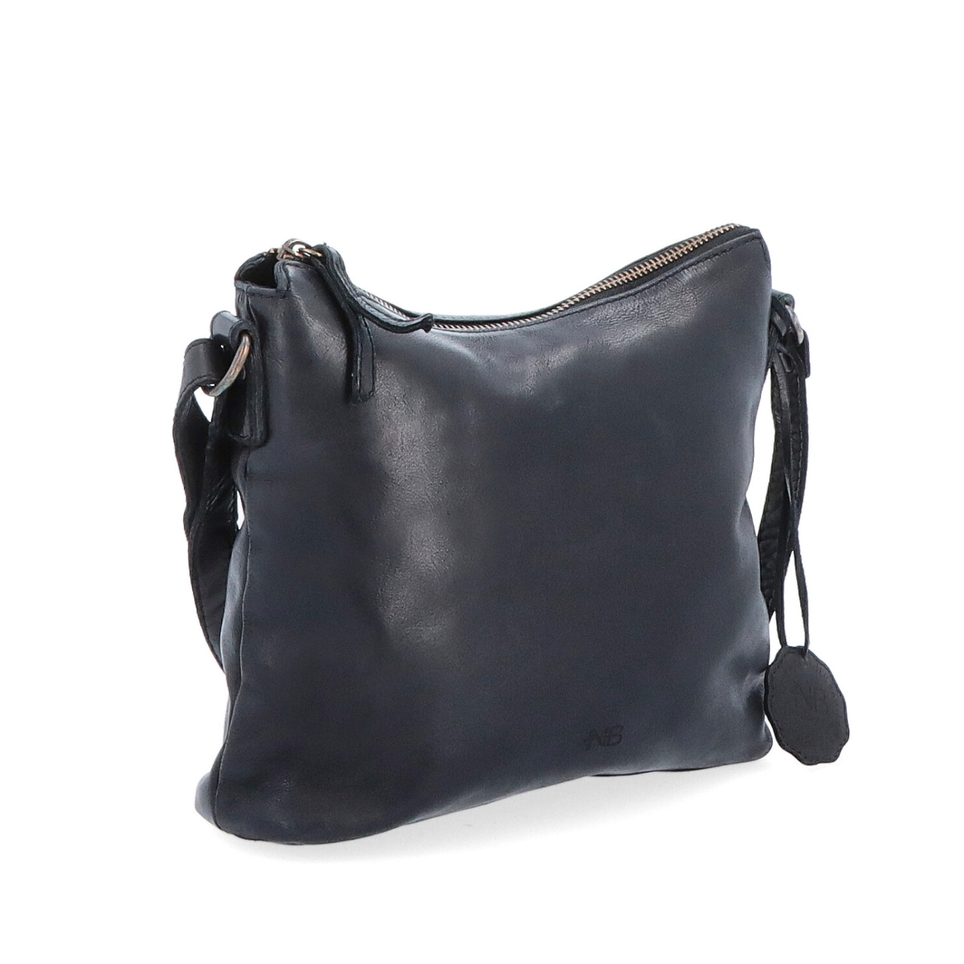 Kožená crossbody kabelka s moderným dizajnom Noelia Bolger materiál kože zapínanie na zips farba čierna veľkosť malá NB 2400 C