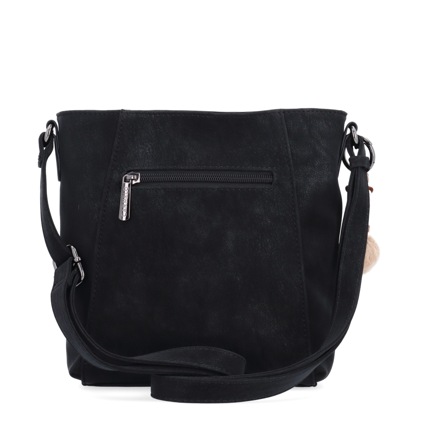 Praktická crossbody kabelka s odnímateľným príveskom Carmelo materiál syntetická koža zapínanie na zips farba čierna veľkosť malá 4662 C Zozadu