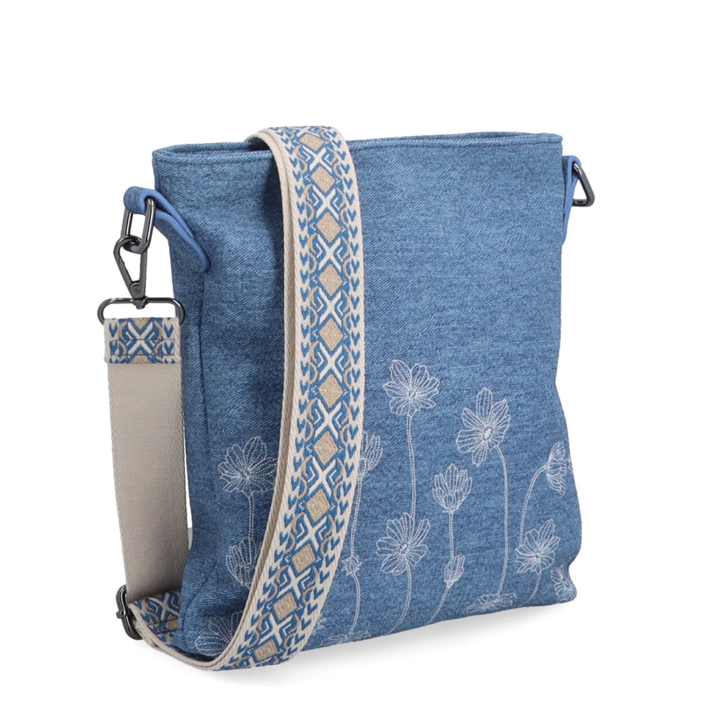 crossbody kabelka s motívom a odnímateľným popruhom Indee materiál syntetická koža zapínanie na zips farba modrá veľkosť malá 6335 M