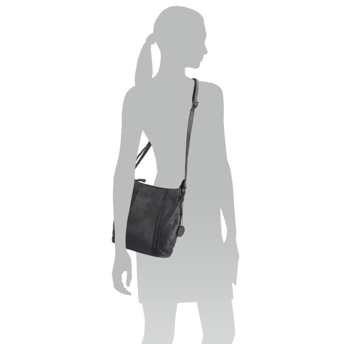 Kožená kabelka s perforáciou a nastaviteľným crossbody popruhom Noelia Bolger materiál kože zapínanie na zips farba čierna veľkosť stredná NB 2029 C Na postave