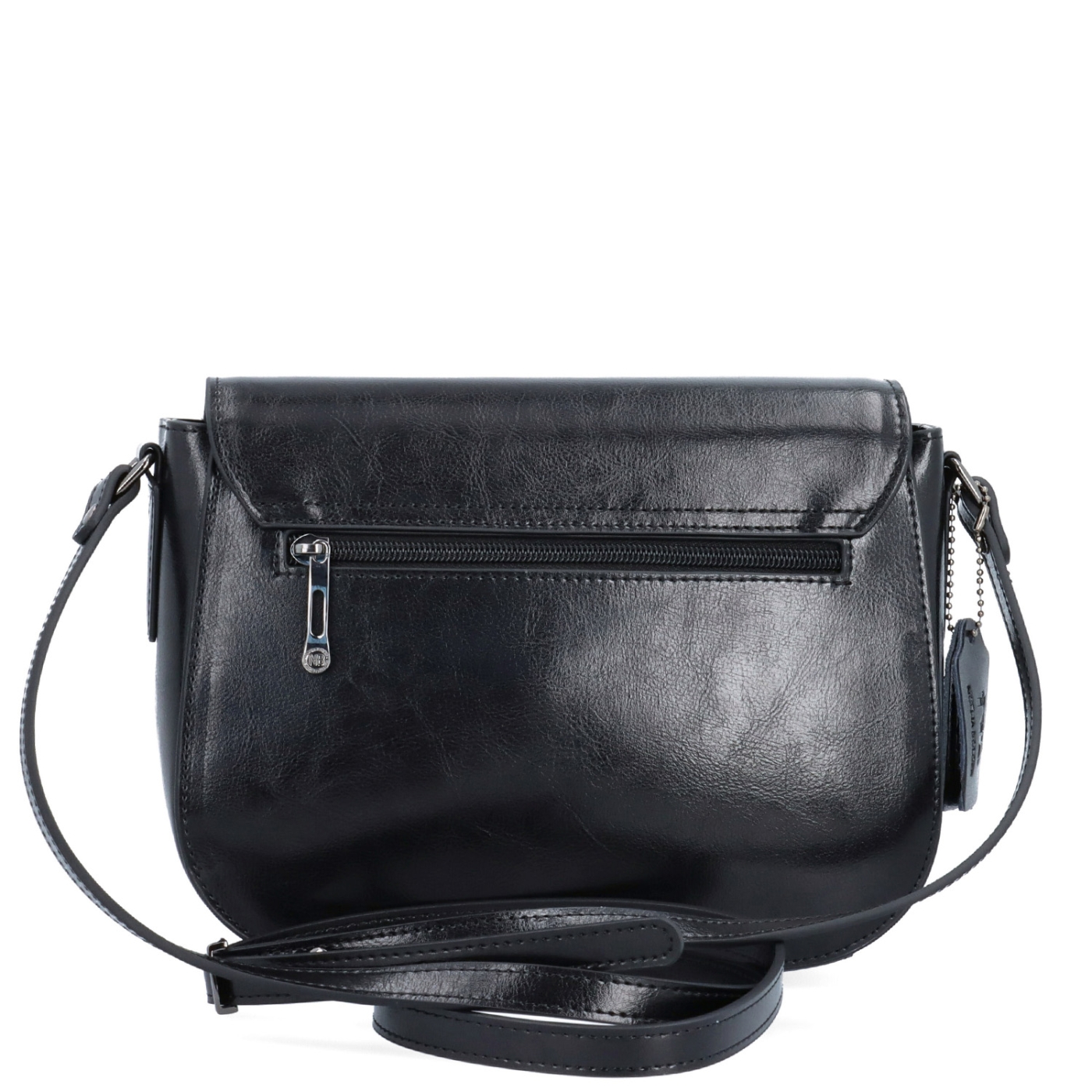 Elegantná kožená crossbody kabelka s chlopňou Noelia Bolger materiál kože zapínanie s chlopňou farba čierna veľkosť malá NB 0117 C Zozadu