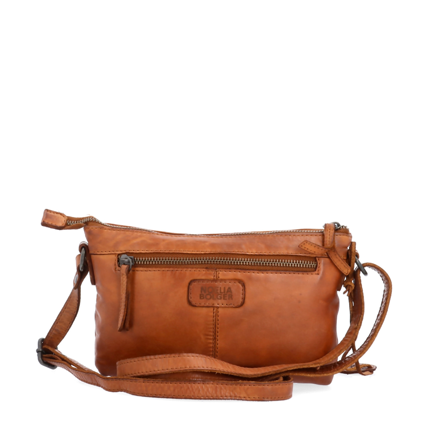 Kožená crossbody s čistými líniami Noelia Bolger materiál kože zapínanie na zips farba koňaková veľkosť malá NB 2414 KO Zozadu